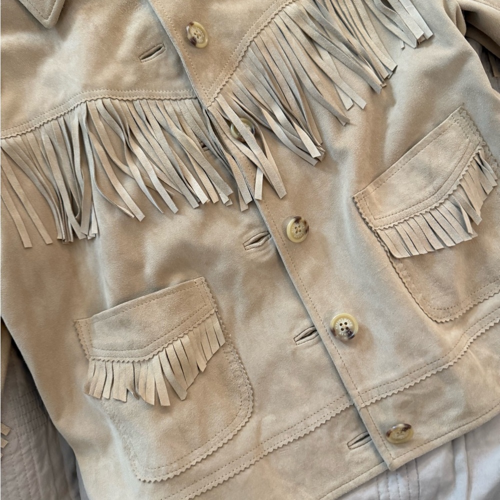 Ralph Lauren Camel Suede Leather Jacket Western Style Boho Fringe - Picture 9 of 17